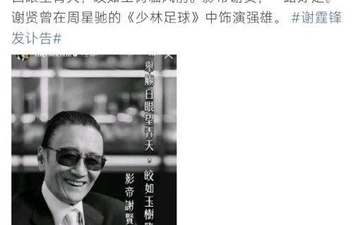 推荐一些周星驰悼念谢贤的新闻