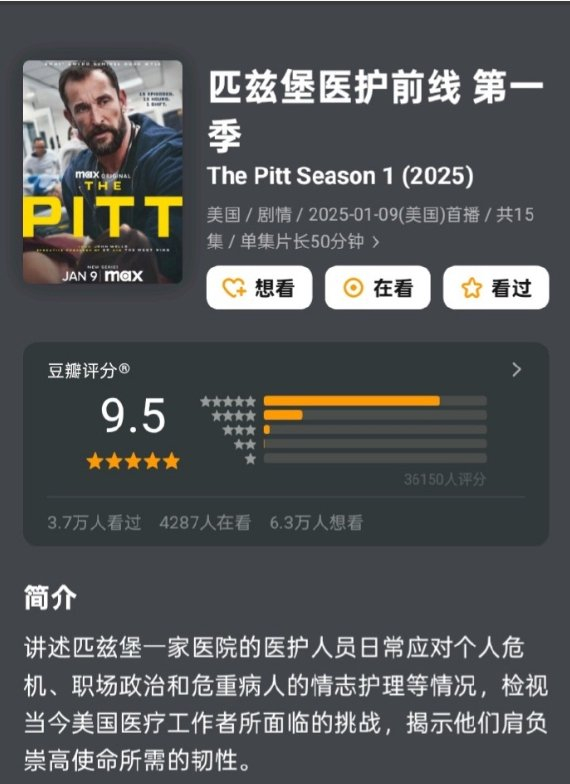 医疗剧《匹兹堡医护前线》豆瓣评分高达9.5