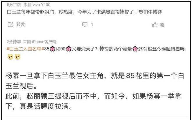女配角的竞争同样激烈，甚至比女主更吸睛。已故的朱媛媛凭《小城大事》获得提名，她的表演备受认可，网友普遍认为若获奖也无可厚非。迟蓬饰演的大脚娘同样精彩，演技获得全剧认同，不少人调侃干脆双黄蛋皆大欢喜。曾有人预测女主之争会是《生万物》的杨幂对阵《小城大事》的赵丽颖，但赵丽颖竟连提名都未拿到。这对她而言颇为遗憾，已是第四次冲击白玉兰奖，却依旧与提名失之交臂，让粉丝们难免感到意难平。 男配角提名相对稳妥，争议不大。林永健和倪大红凭《生万物》入围，董勇与朱亚文凭《太平年》，黄觉则凭《藏海传》入围。几位都是在圈内摸爬滚打多年的老戏骨，演技扎实，差别主要在作品整体权重上。总的来说，能获得提名，本身就已是对演员实力的肯定。不论外界争议如何，最终结果仍需等到六月颁奖礼揭晓。届时，不妨搬好小板凳，好好观赏这场娱乐圈盛事的最终落幕。